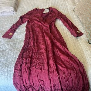 Zara Deep Wine Red Long Sleeve Wrap Dress